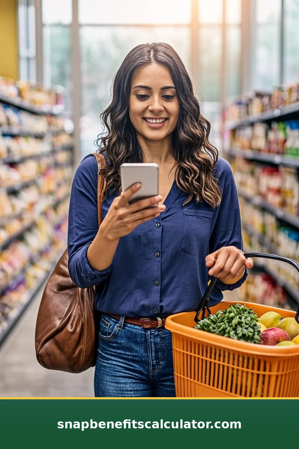 Shopper comparing grocery prices with a smartphone calculator