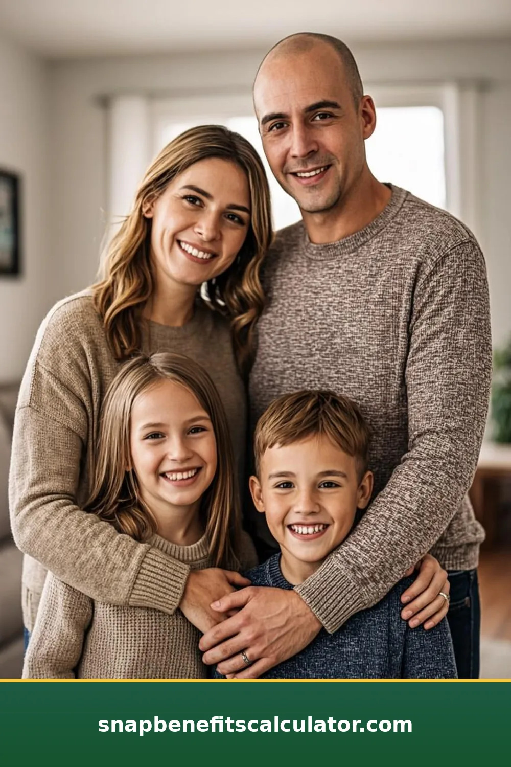 Family in winter coats waiting in an energy office reception area