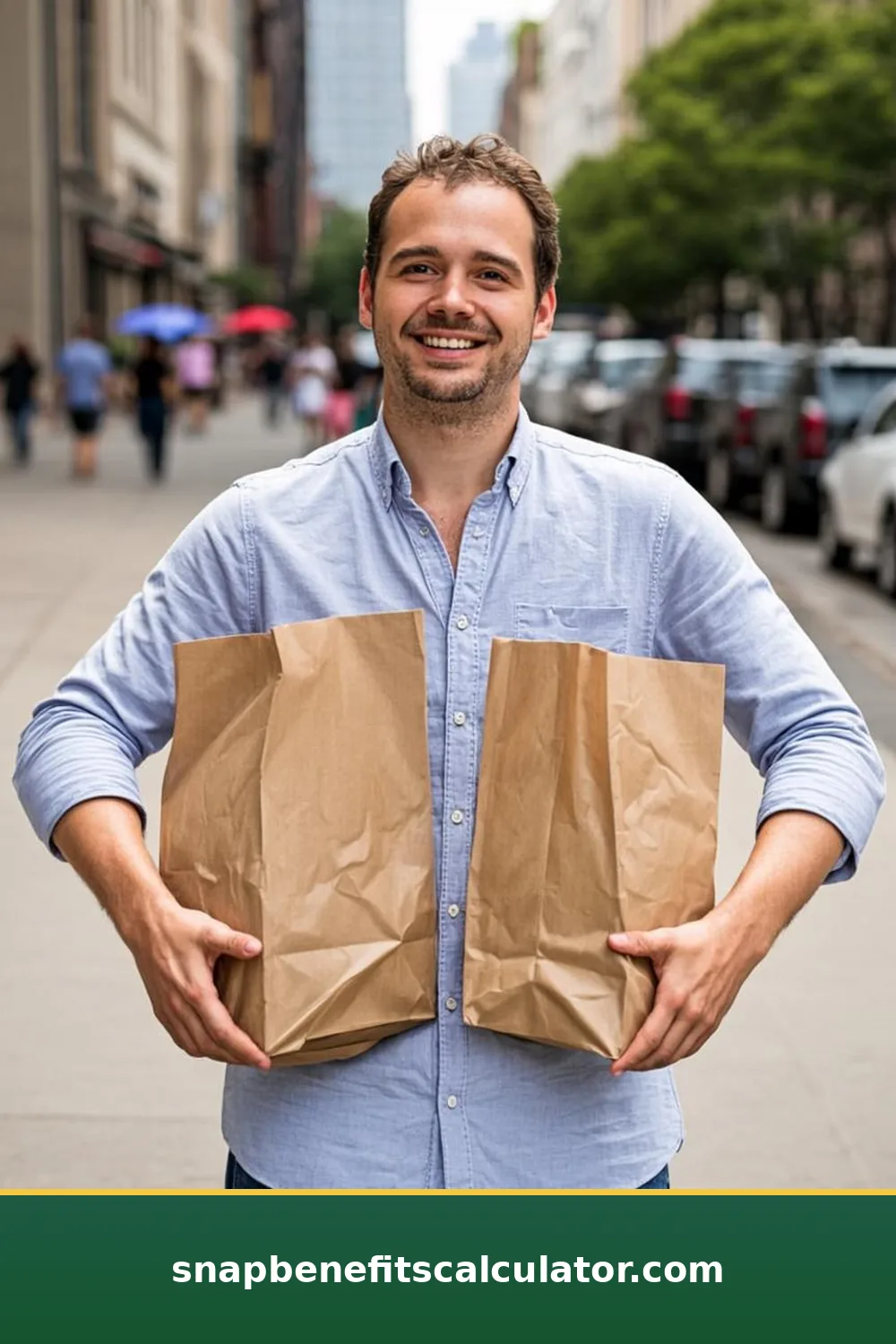 Commuter holding a grocery bag while riding the New York subway