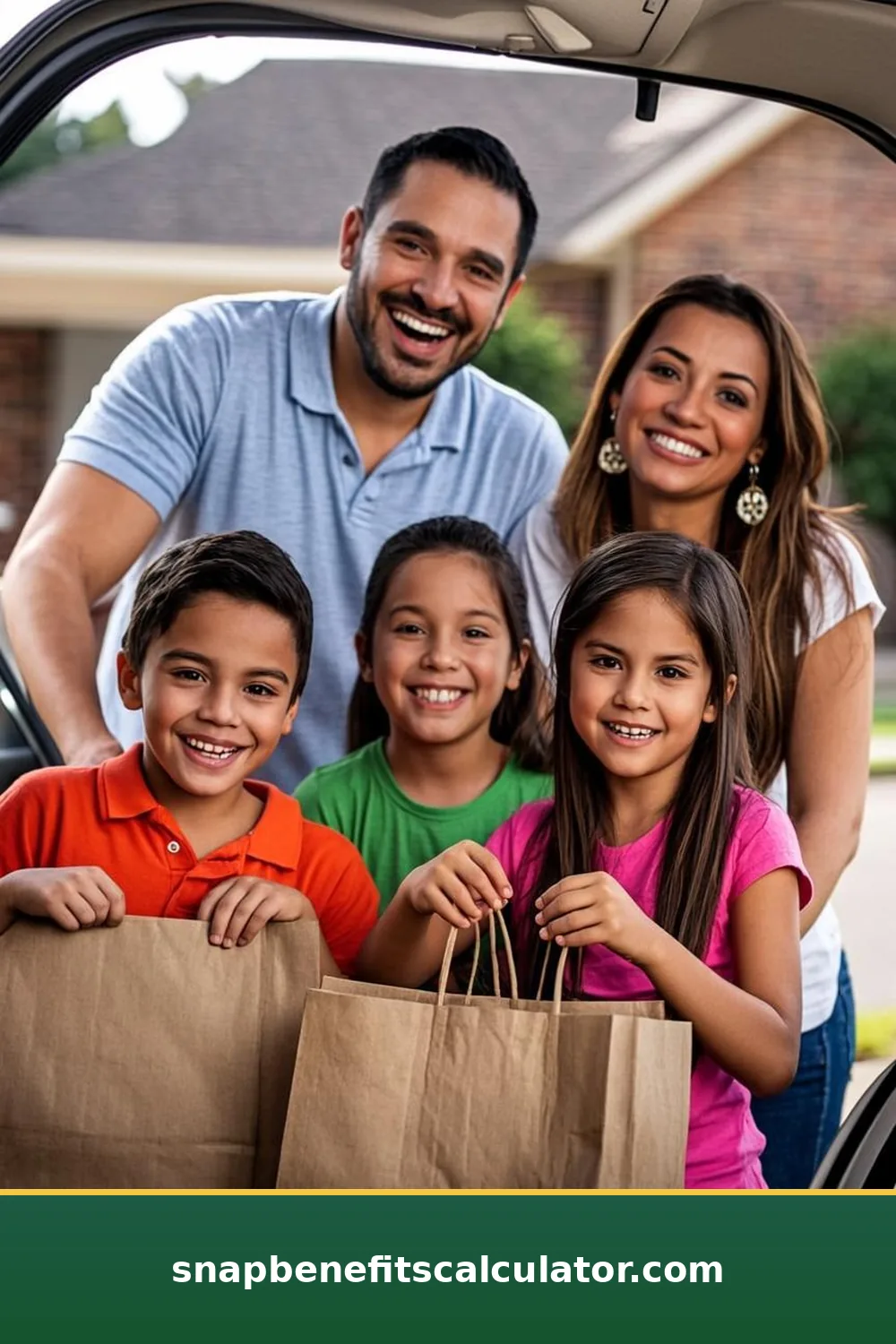 Family loading grocery bags with fresh food into a car after an Ohio SNAP shopping trip