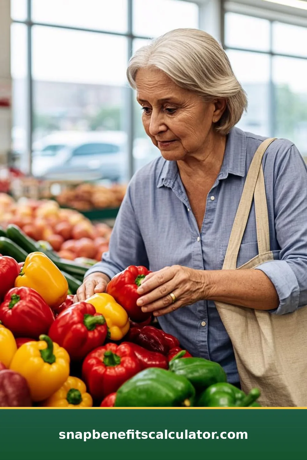 Shopper choosing fresh vegetables in a grocery store produce aisle