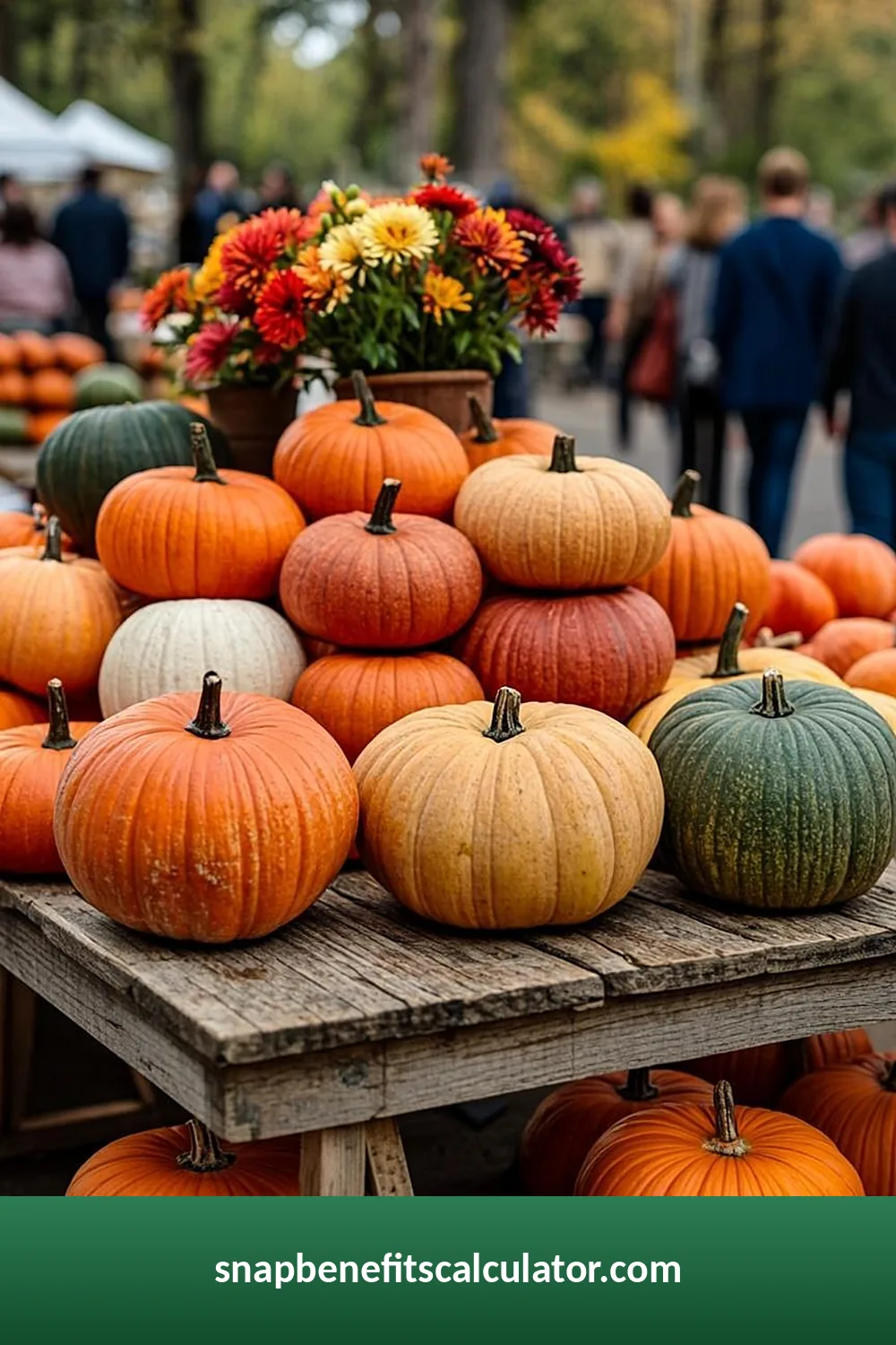 Autumn farm market stand with pumpkins and gourds on display