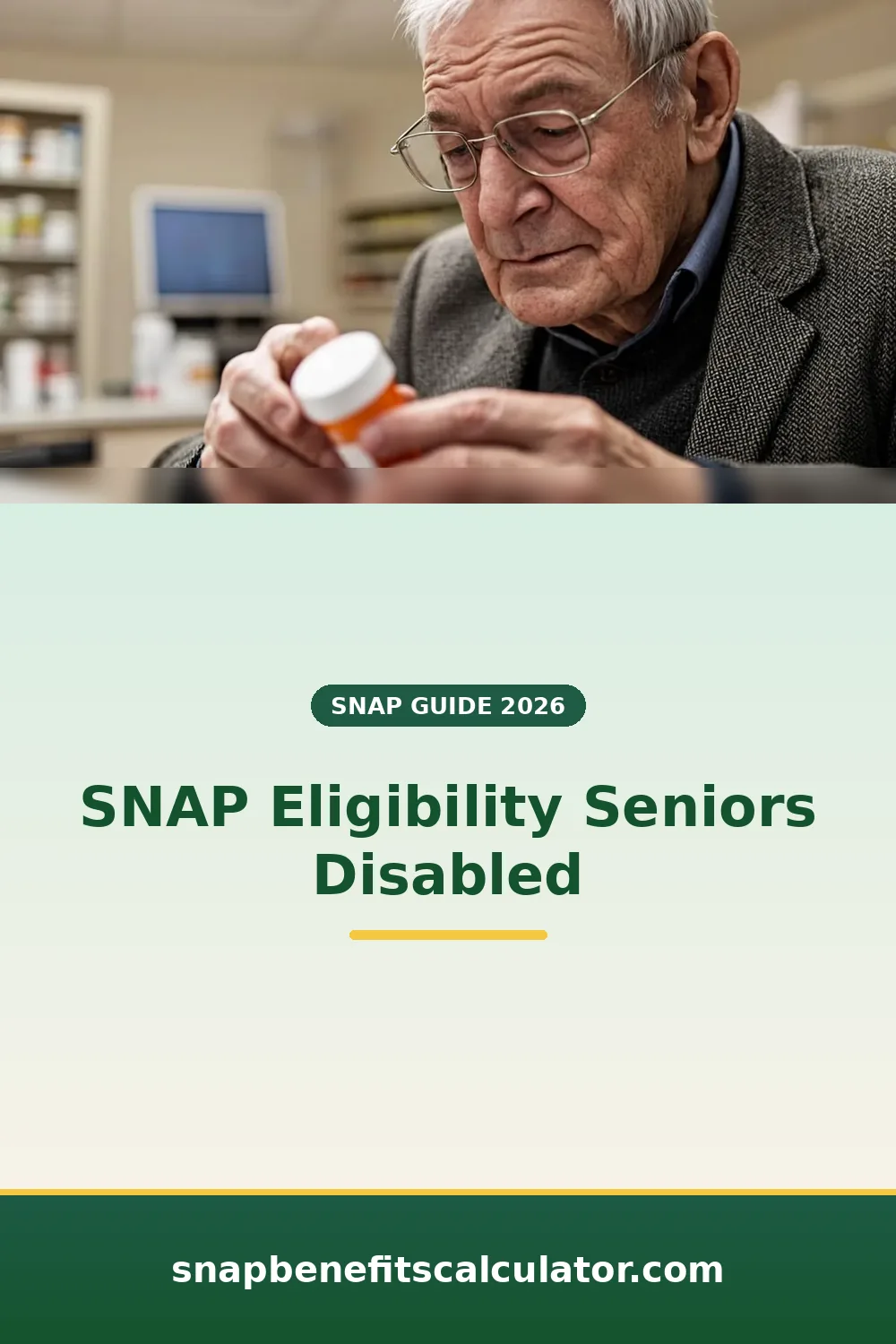 Elderly man reading the labels on his prescription medication bottles