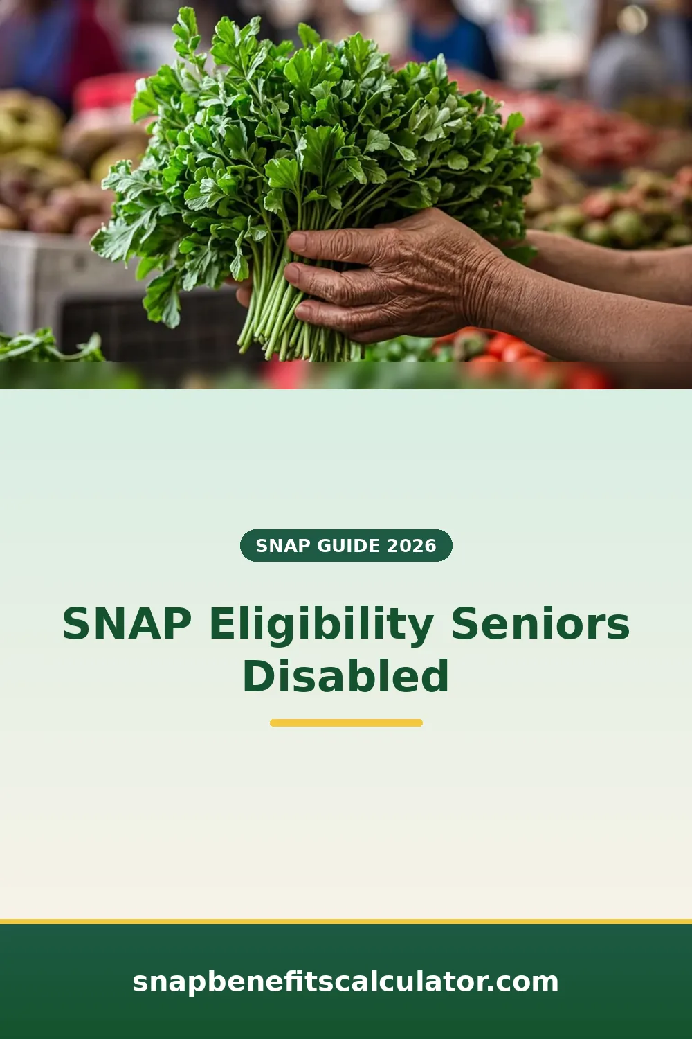 Senior hands holding fresh vegetables in a grocery store produce aisle