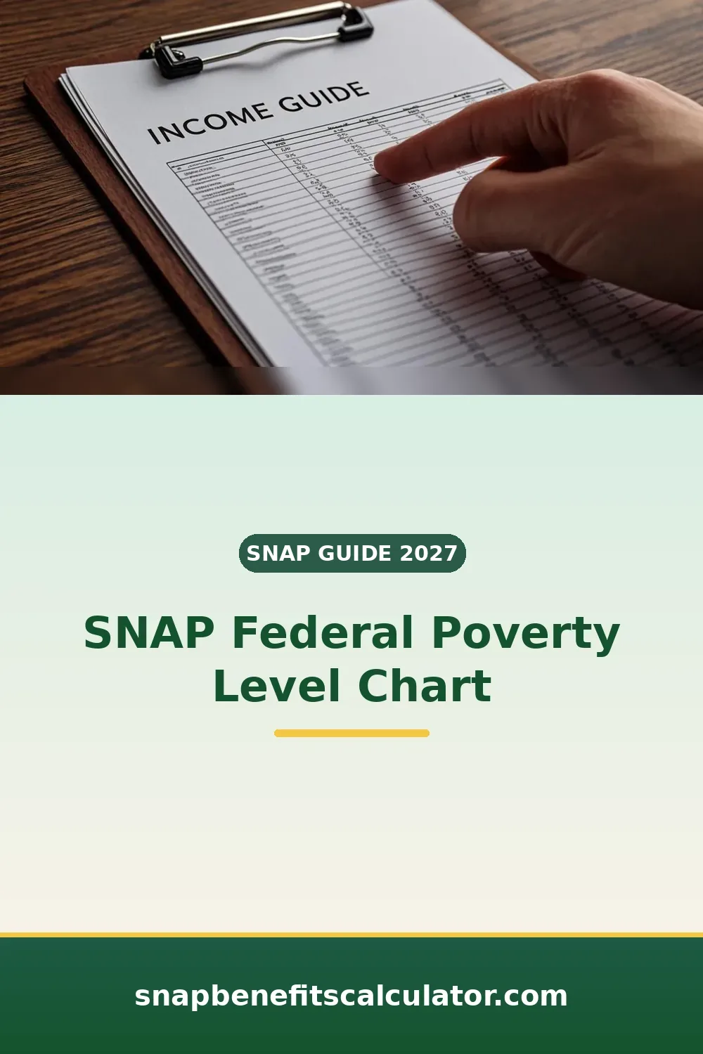 Income eligibility chart printed on a clipboard resting on a desk