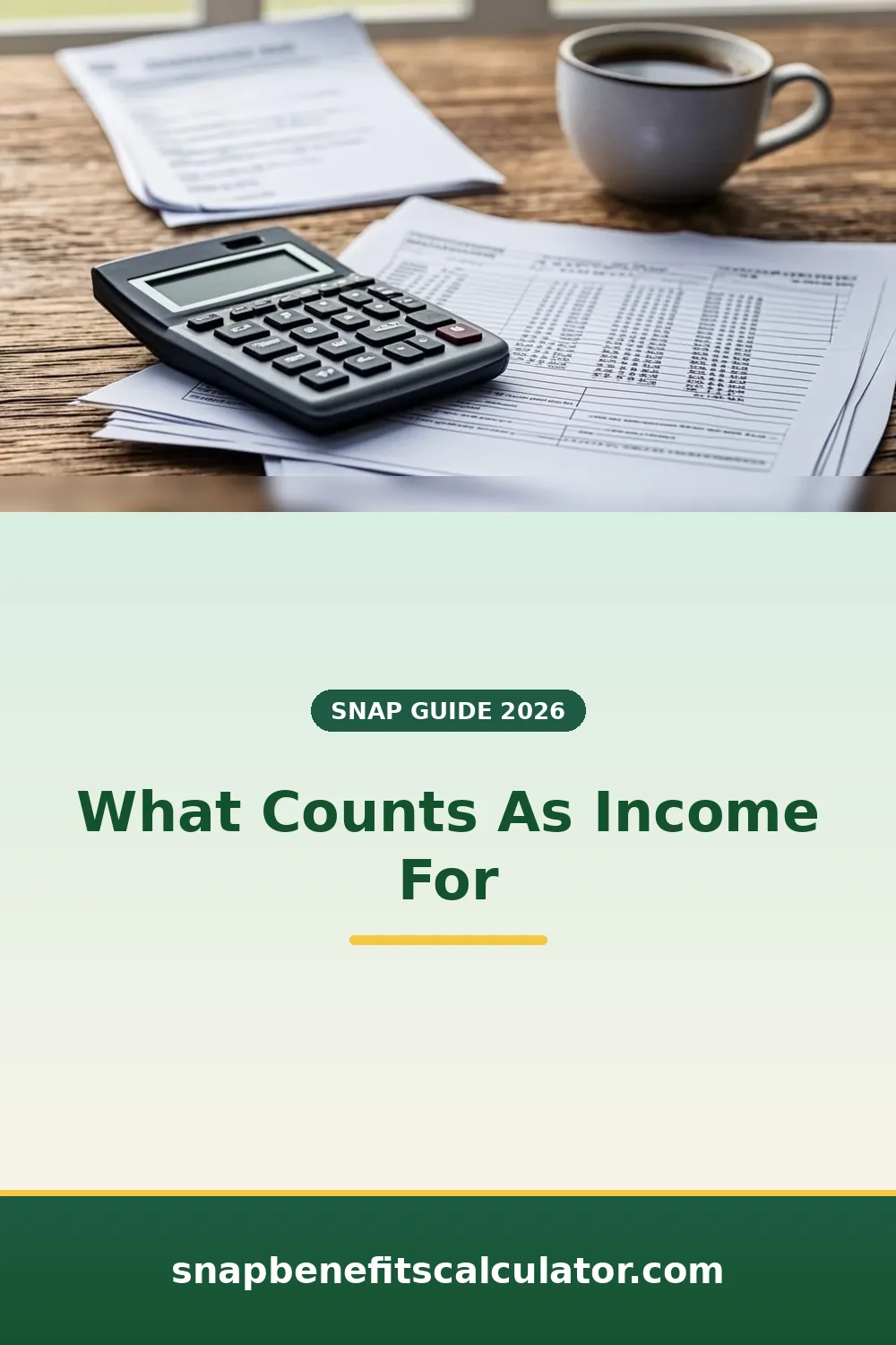Paycheck, calculator, and pay stub laid out on a kitchen table next to a grocery list